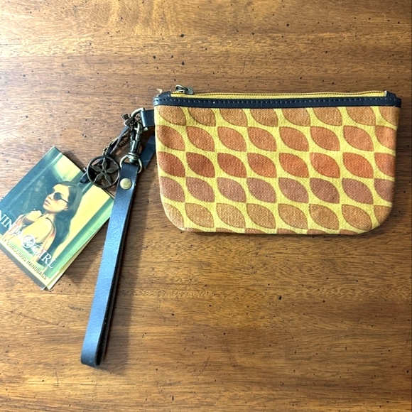 NWT Ninja Girl Leather Double Sided Canvas Wristlet - Picture 1 of 7